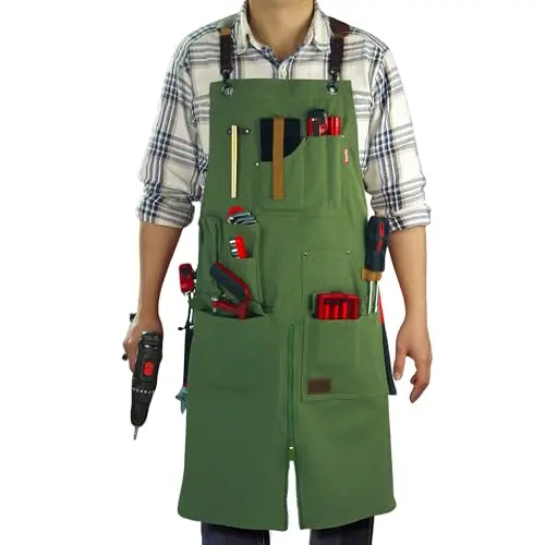 STENFFY canvas woodworking apron with zipper and multiple pockets