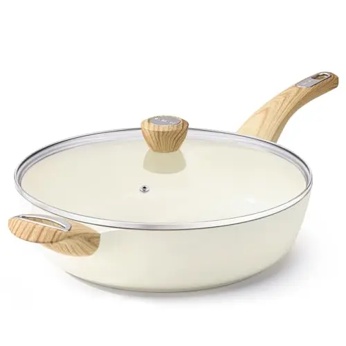 SENSARTE large white ceramic frying pan with helper handle