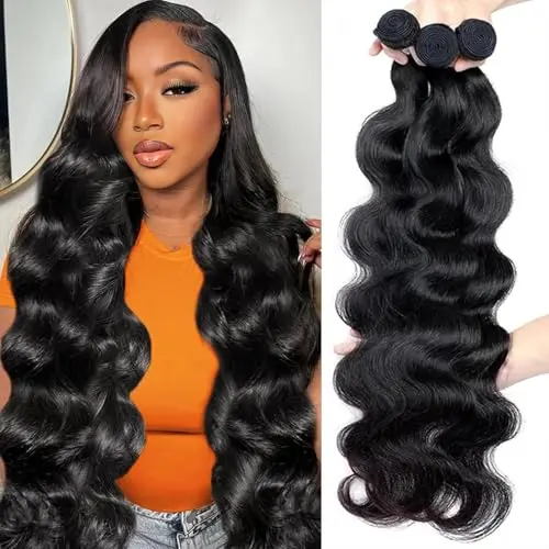 FULFILDRM body wave human hair bundles in natural black with bouncy waves