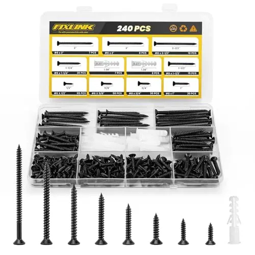 FIXLINK wood screws assortment kit with multiple sizes and anchors