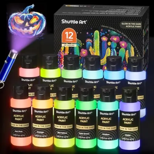 Shuttle Art glow in the dark paint set with 12 colors and included UV light
