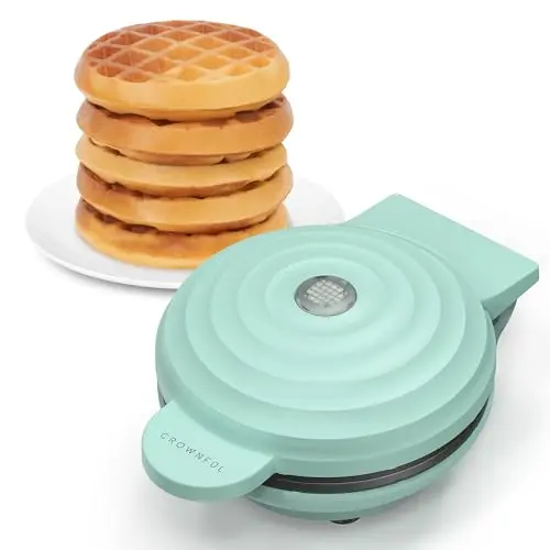 CROWNFUL Mini Waffle Maker in mint green