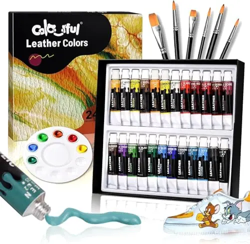 Colorful acrylic leather paint kit with 24 colors in small bottles