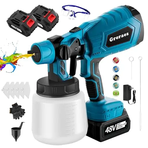 Greraes blue cordless paint sprayer with two batteries