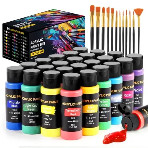 TMOL 24-color acrylic paint set with 12 art brushes