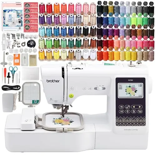 Brother SE700 embroidery and sewing machine with comprehensive accessory bundle including thread spools