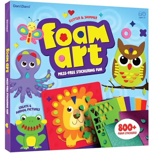 Dan&Darci foam sticker art kit with glitter and shimmer stickers on animal boards