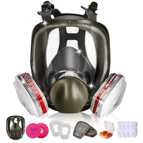 Full face respirator mask with filters for complete facial protection during painting