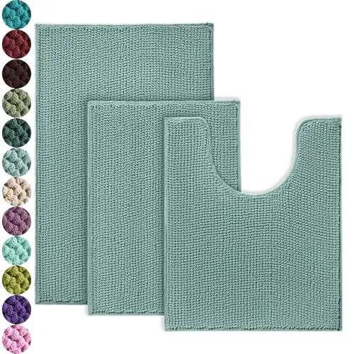 URVOIX 3-piece bathroom rug set in aqua sea color