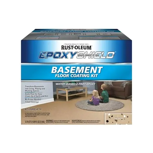 Rust-Oleum EpoxyShield basement floor coating kit in tan satin finish