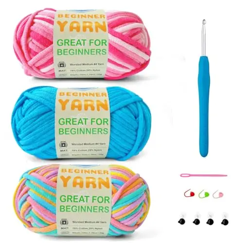 SIXLAMB beginner yarn set with multiple colors and crochet tools for learning