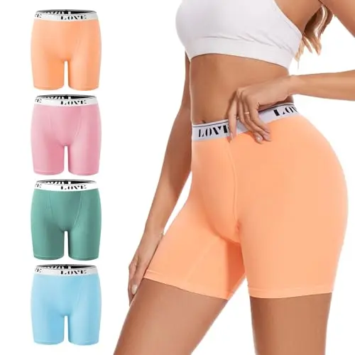 High Waisted Boy Shorts, Anti-Chafe, 4-Pack