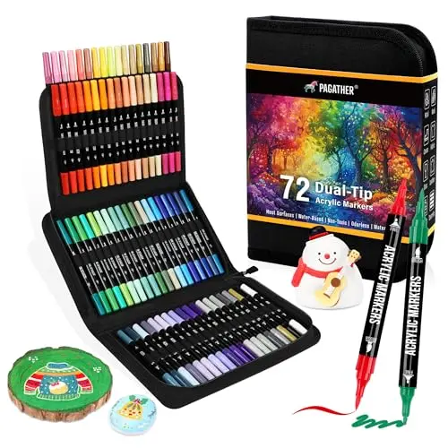 PAGATHER 72 colors acrylic paint markers with dual tips in portable case