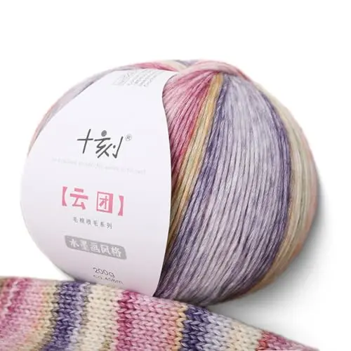 ACE-YARN multicolor gradient yarn showing fluffy texture and rainbow-like colors