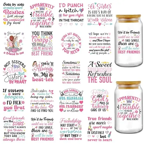 AFRITEE UV DTF decal sheets with sister-themed designs for mugs
