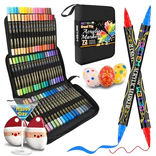 Betem 72-color acrylic markers in expandable pouch on artwork