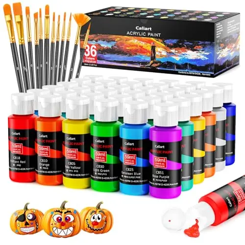 Caliart 36-color acrylic paint set with brushes for pumpkin painting