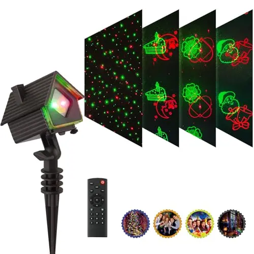 Poeland garden laser light with cabin design projecting multiple holiday patterns