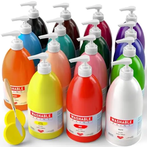 Smallbudi large washable paint set with 15 colors in pump bottles and accessories