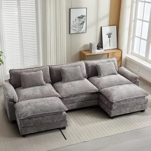 Deep Seat U-Shaped Chenille Sectional