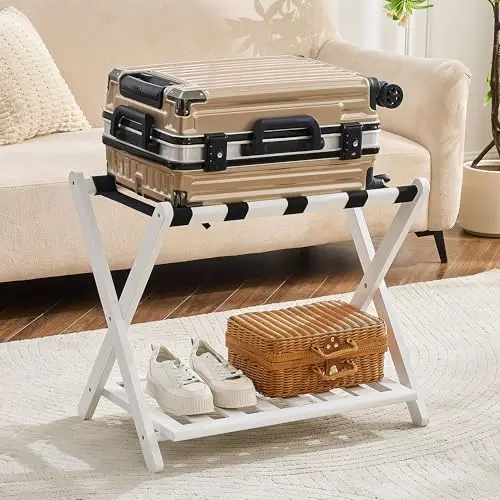 Fully Assembled Bamboo with Shelf, White