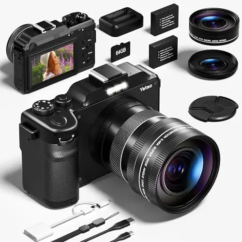 5K 64MP WiFi Camera, Macro/Wide Lenses, 64GB Card