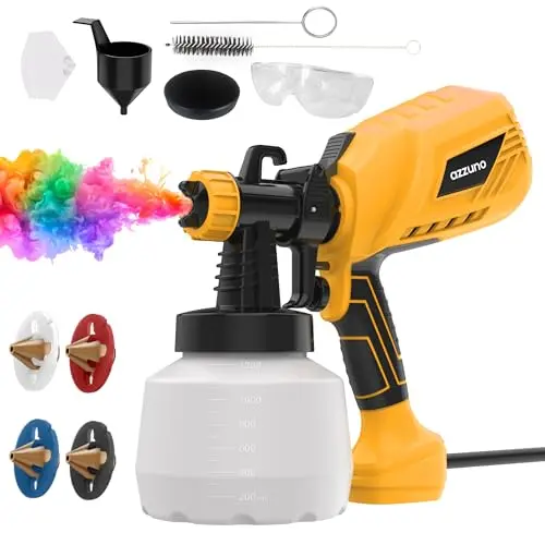 AZZUNO HVLP paint sprayer with multiple nozzles and safety glasses