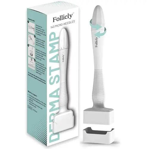 Follicly derma stamp with 140 titanium needles for hair growth and scalp care