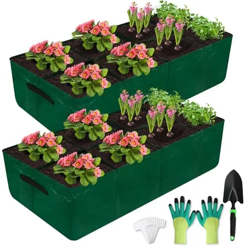 Caffox 2-pack green fabric raised garden beds with gardening tools