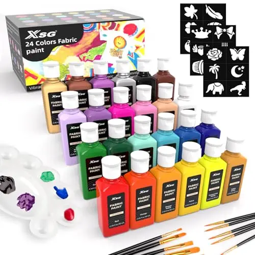 XSG 24 colors fabric paint set with brushes and stencils
