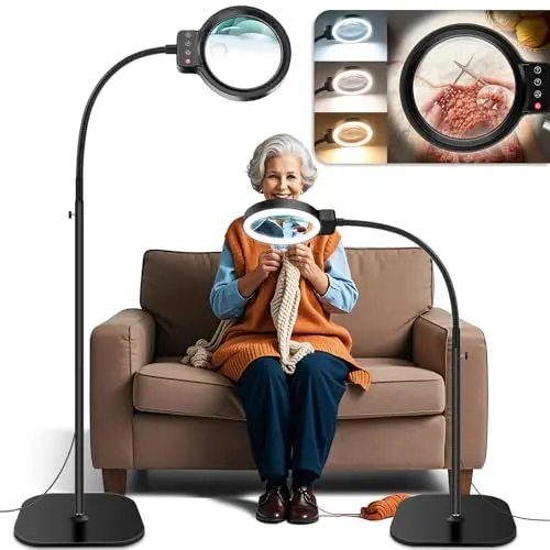 HQGZQL floor magnifying lamp with dual 10X and 30X magnification and LED lighting