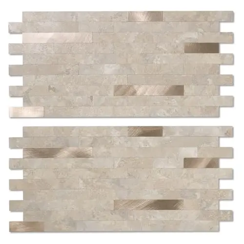 Metal-stone modern backsplash (Beige Stone)