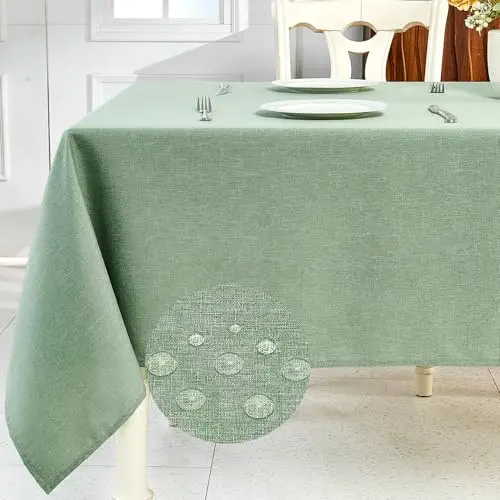IVAPUPU sage green textured linen tablecloth with waterproof finish