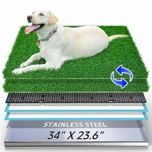 MEEGOOD dog grass pad with stainless steel tray outdoors