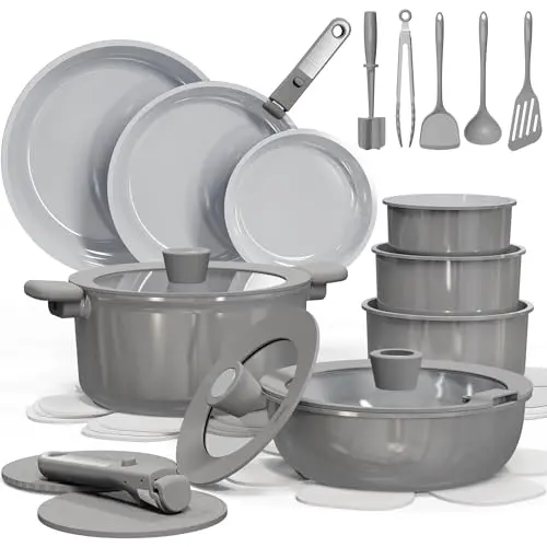 CAROTE ceramic cookware set with detachable handles and multiple pieces