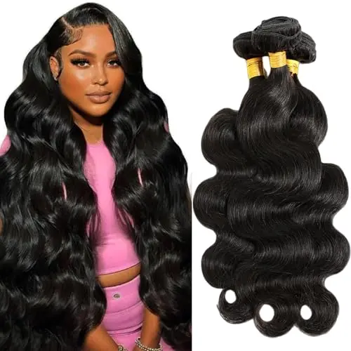 CSCHS body wave human hair bundles in natural black with long waves