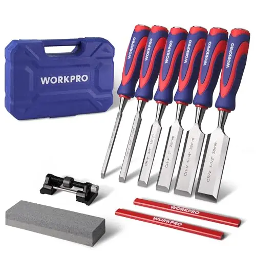 WORKPRO wood chisel set with honing guide and storage case