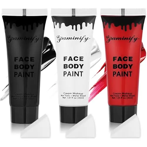 Paminify black, white, and red face paint set with sponges