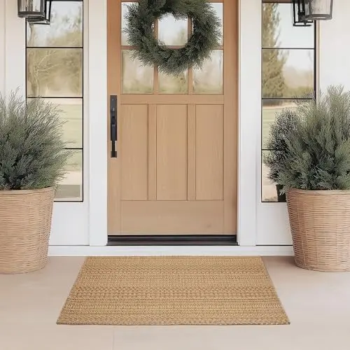 MatEssenz light taupe brown boho outdoor rug for front porch