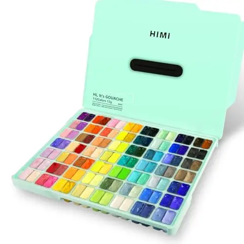 HIMI 112-color gouache paint set in twin jelly cups with portable case