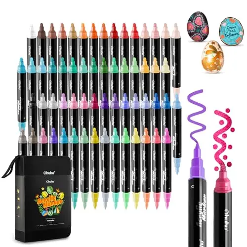 OHUHU 60 colors acrylic paint markers with dual round and fine tips