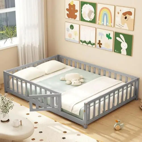Full-Size Wood Frame with Guardrails & Door (Grey)