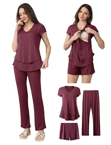 Hidden nursing top with shorts and pants for postpartum flexibility