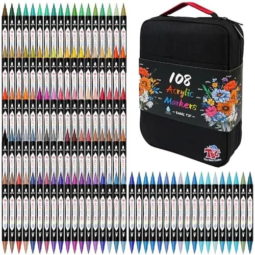 TBC The Best Crafts 108 colors dual tip acrylic paint markers in canvas bag