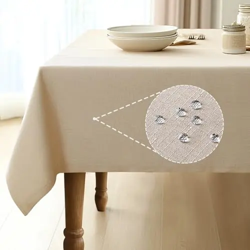 Pureegg beige linen blend tablecloth with waterproof and wrinkle-resistant features