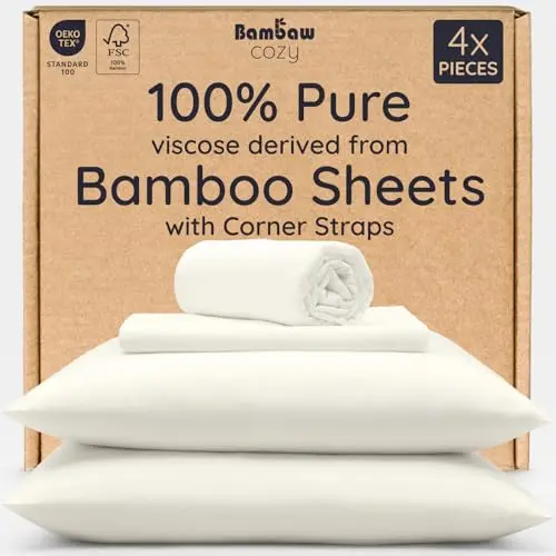 Bambaw bamboo sheets in ivory color showing silky texture
