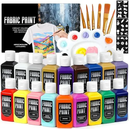 TMOL 18 colors fabric paint set with brushes and stencils