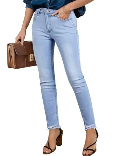 Stretchy Raw Hem Casual Denim