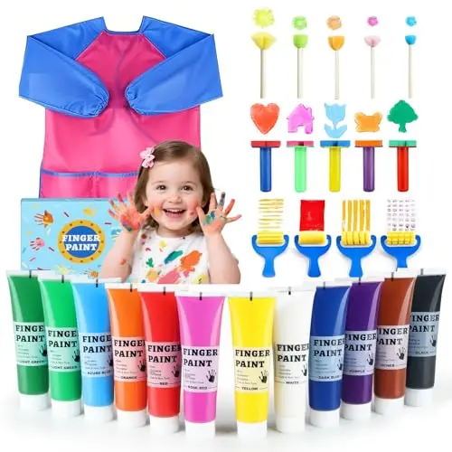TMOL complete finger paint kit with 12 colors and painting accessories