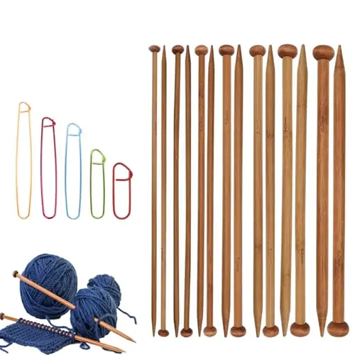 ADULLPONY bamboo knitting needles set with 7 sizes in natural brown